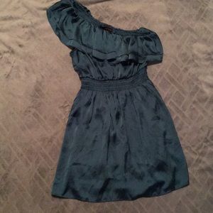 Emerald green off-the-shoulder dress